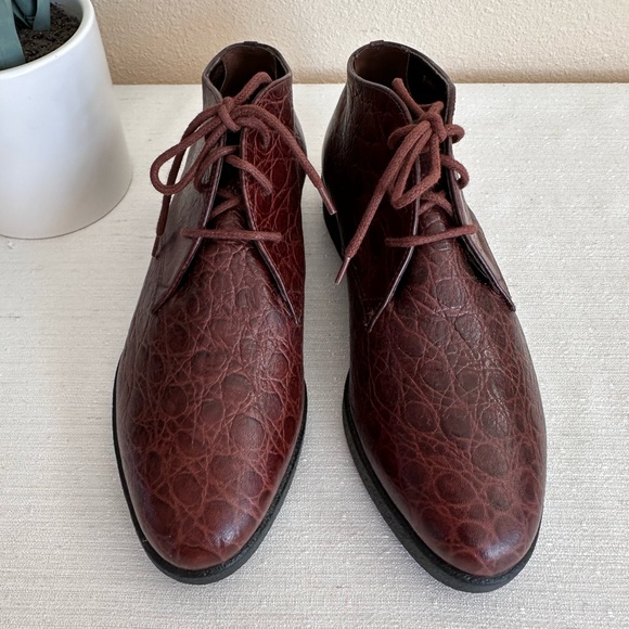 New Trotters Jill Brown Croc Texture Leather Ankle Vintage Booties Women’s 5.5W - Picture 2 of 13